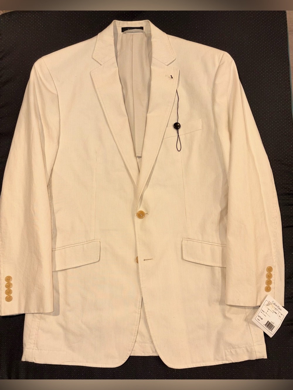 Calvin Klein Seersucker Unstructured Blazer Size 38R Cream Striped Sport Coat